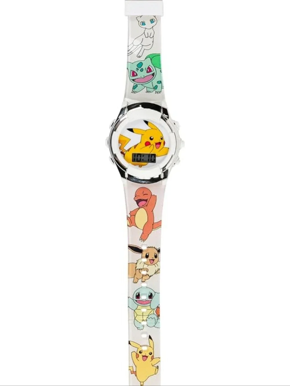 Kids Flashing LCD Watch - White with Pikachu, Bulbasaur & Charmander